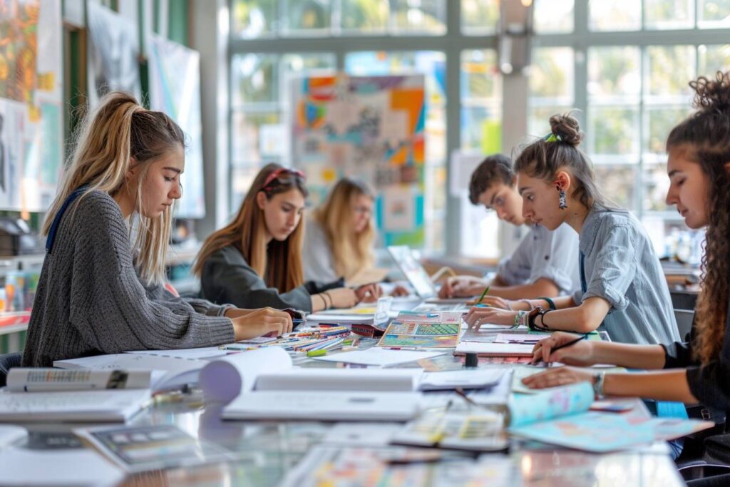 Élèves en atelier créatif à l'ÉCV en pleine action