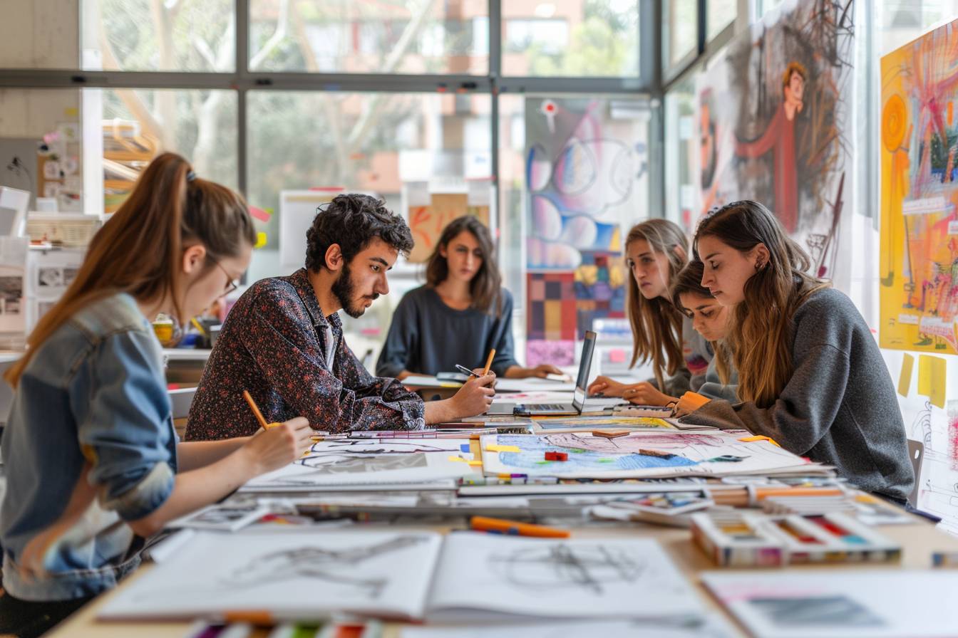 Élèves en atelier créatif à l'ÉCV en pleine action  
Présentation des projets étudiants à l'École de Création